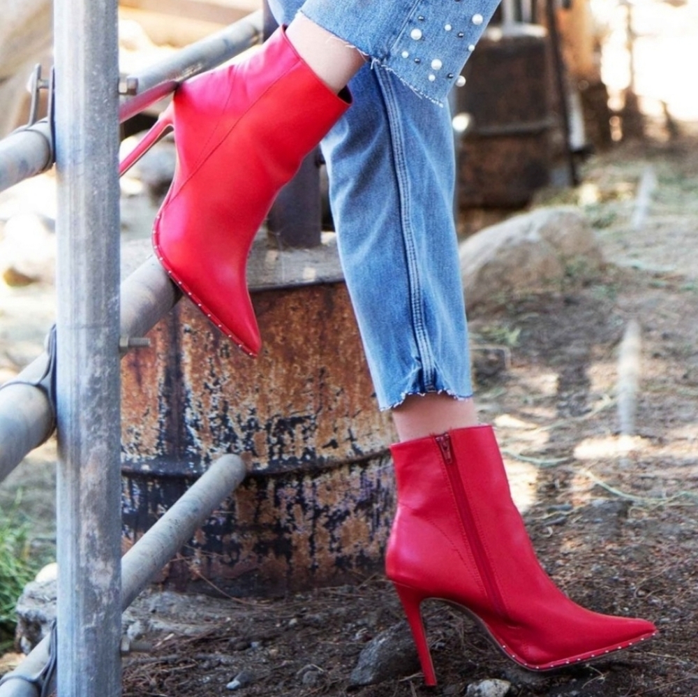 Red Platform Studded Bootie